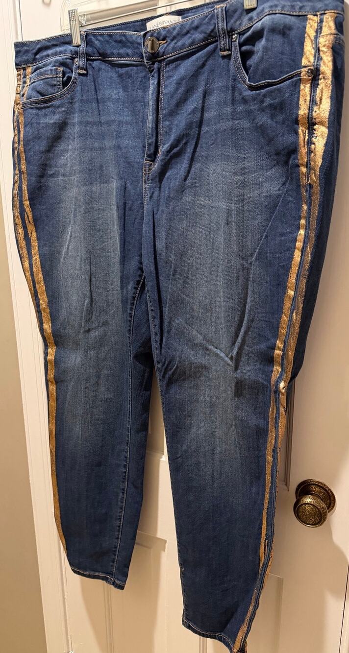Party Glam Lane Bryant Metallic Gold Foil Tuxedo Stripe Skinny Jeans Size 22